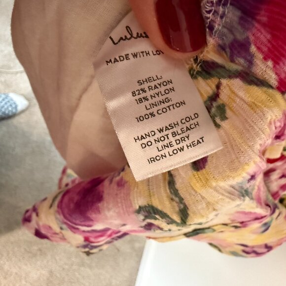 NWT Lulus Floral Cut Out Sundress Sleeveless Pink Yellow One Shoulder Size Large - Picture 10 of 11